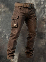 Men's Brown Insulated Canvas Utility Trousers with Cargo Pockets – brown