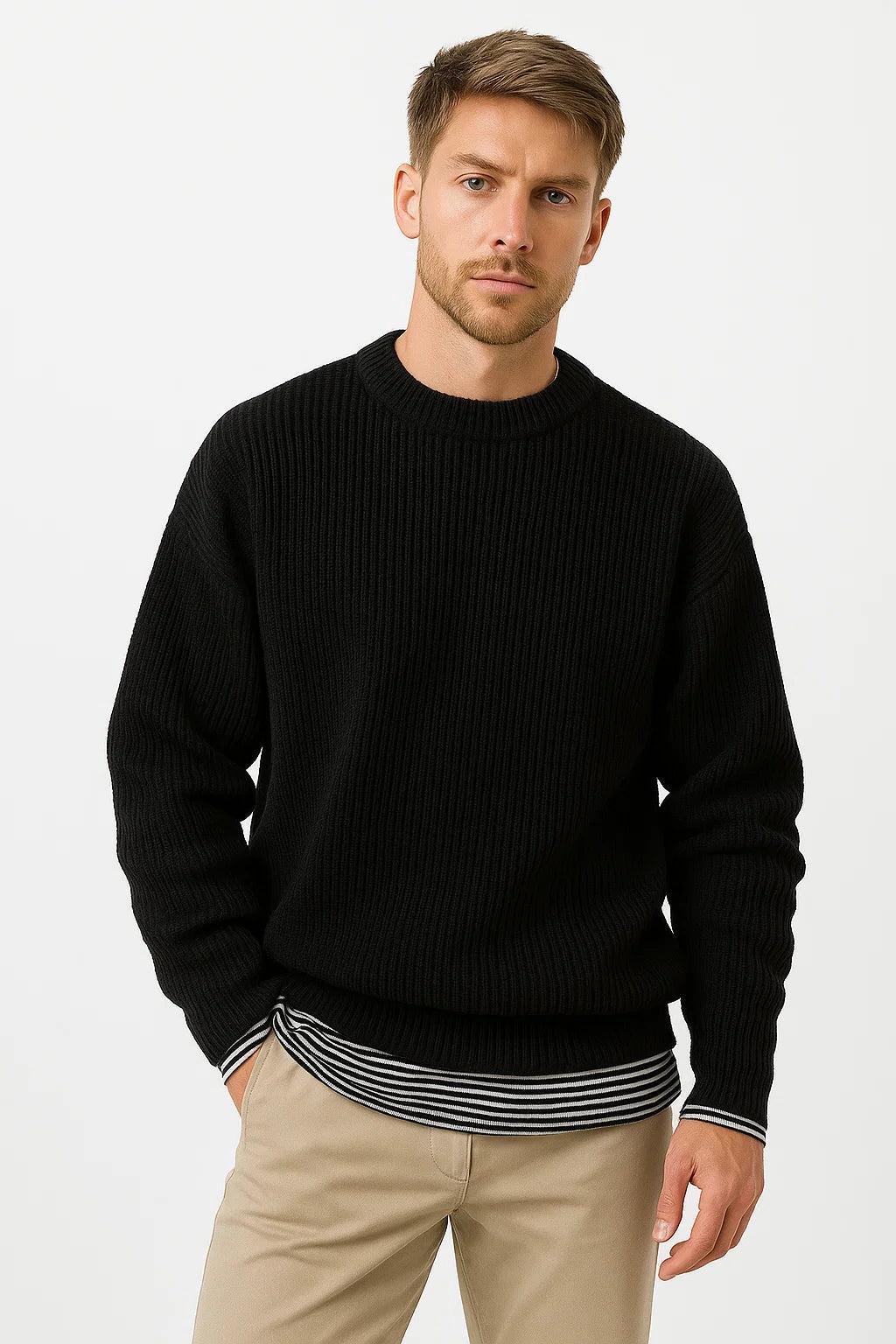 Men's Oversized Knitted Sweater | Ribbed Texture | Casual Fall/Winter Wear