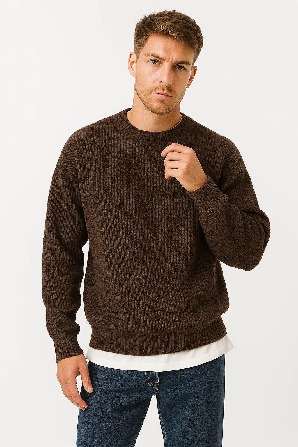 Men's Oversized Knitted Sweater | Ribbed Texture | Casual Fall/Winter Wear