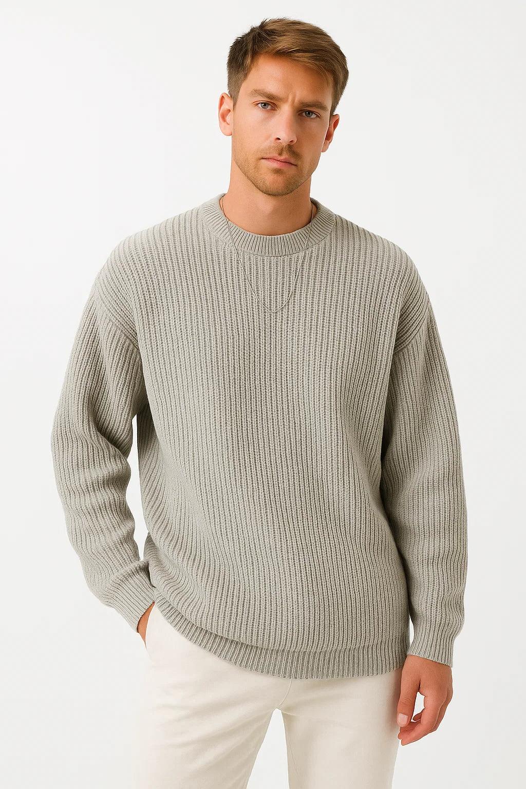 Men's Oversized Knitted Sweater | Ribbed Texture | Casual Fall/Winter Wear