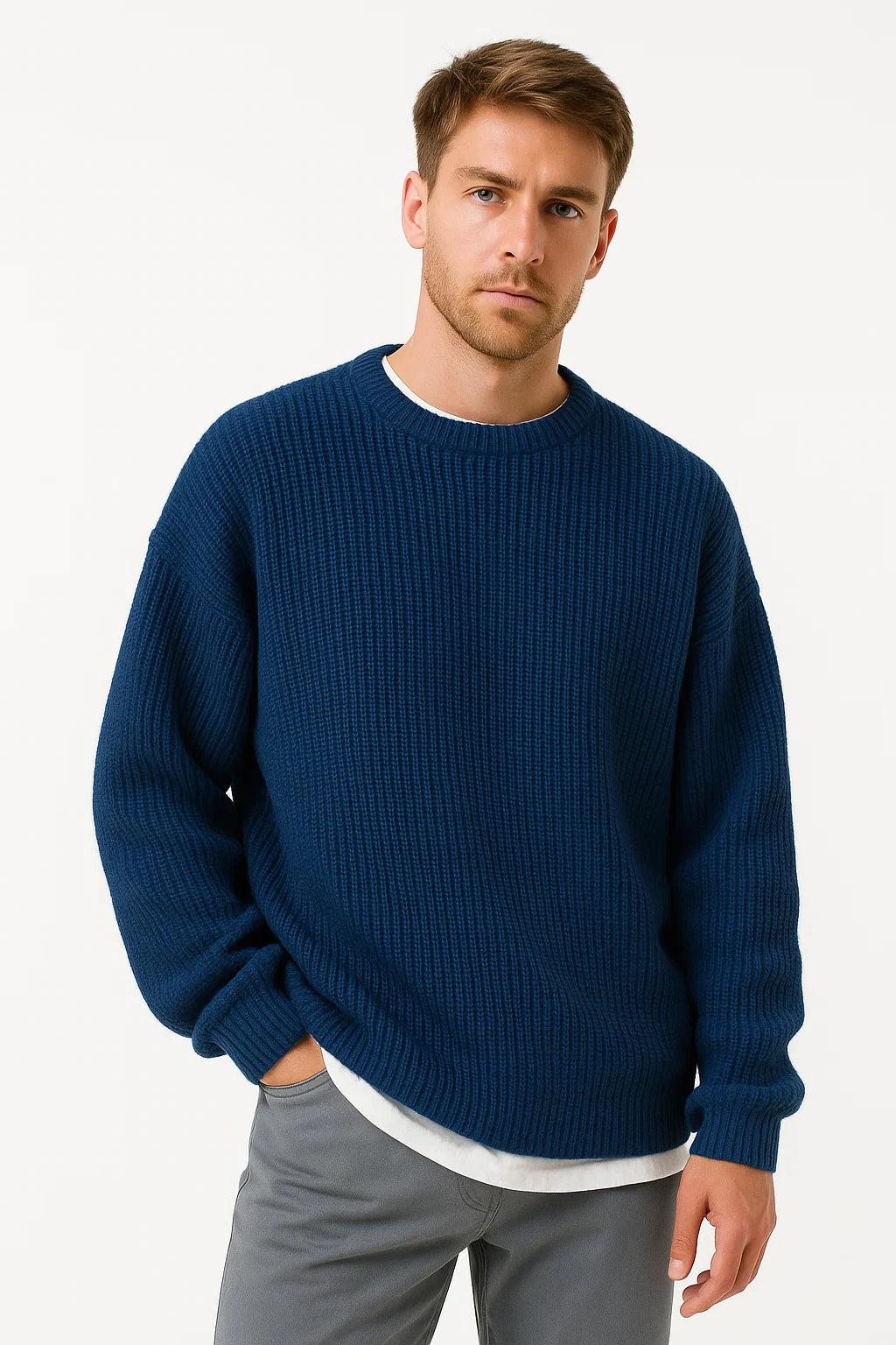 Men's Oversized Knitted Sweater | Ribbed Texture | Casual Fall/Winter Wear