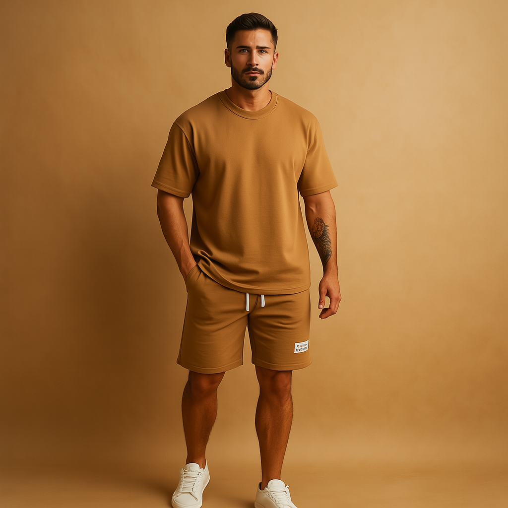 Men's Lightweight Cotton Blend Summer T-Shirt and Shorts Set | Casual Everyday Wear | Multiple Colors Available