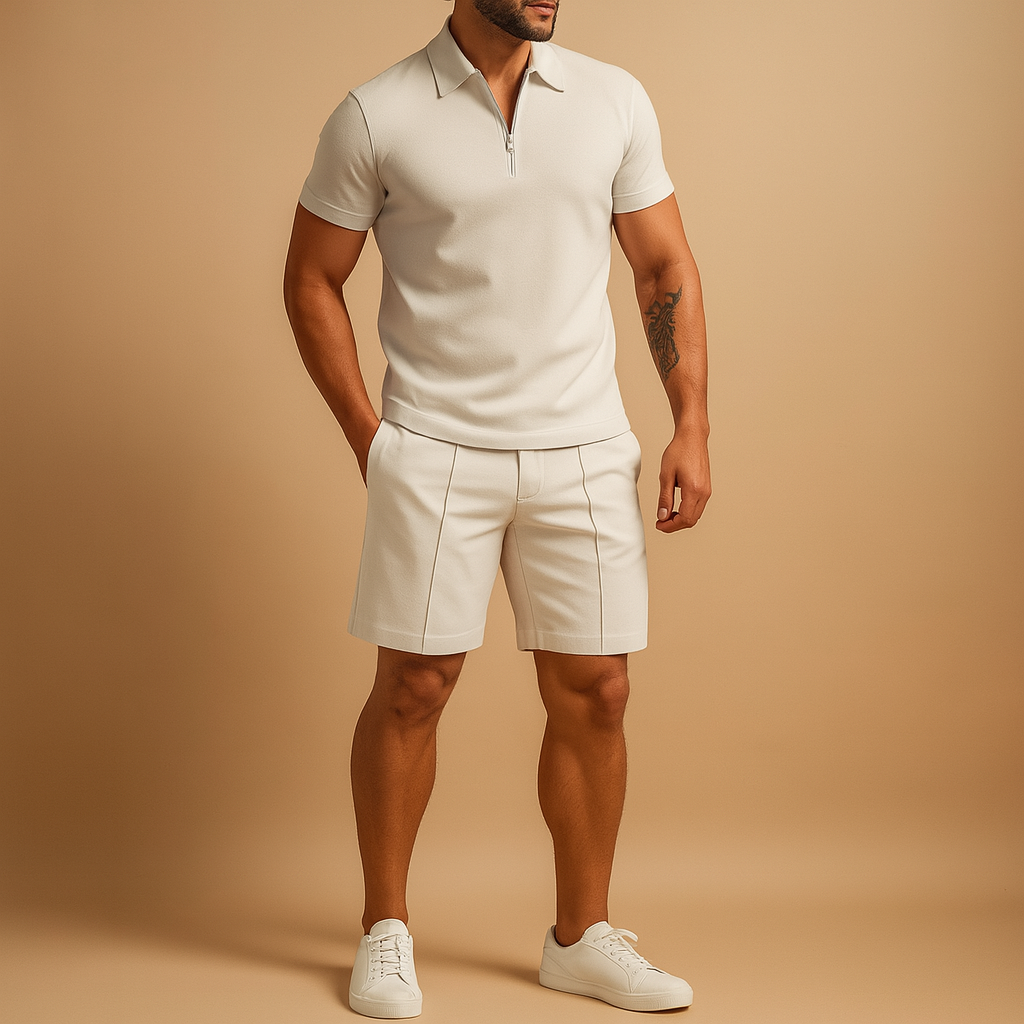 Men's Lightweight Cotton Polo and Shorts Set | Casual Summer Outfit for Outdoor Activities