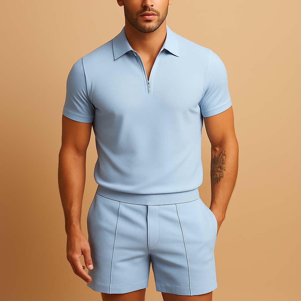 Men's Lightweight Cotton Polo and Shorts Set | Casual Summer Outfit for Outdoor Activities