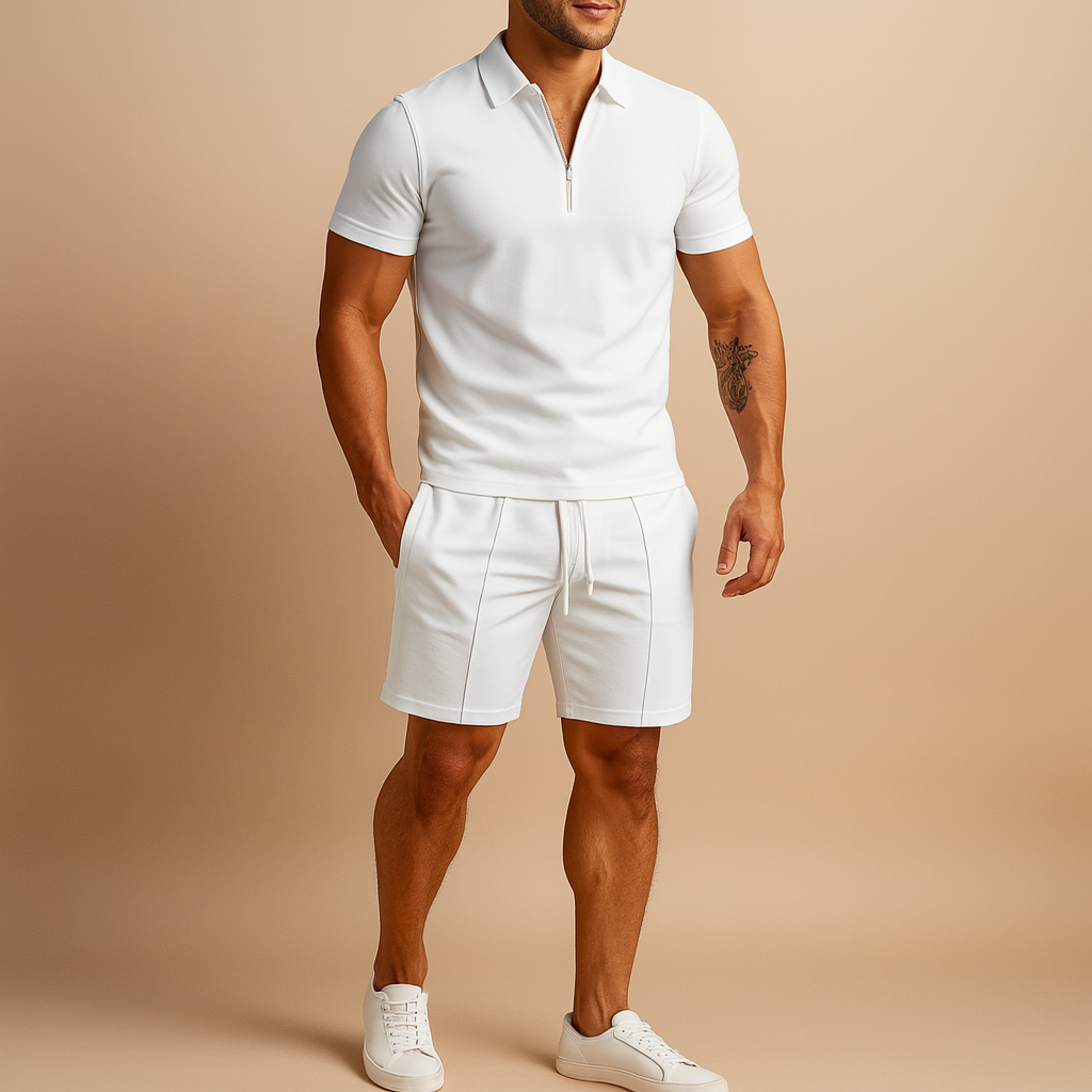 Men's Lightweight Cotton Polo and Shorts Set | Casual Summer Outfit for Outdoor Activities