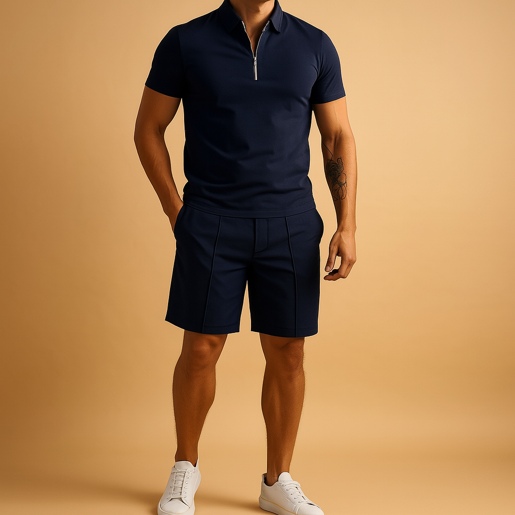 Men's Lightweight Cotton Polo and Shorts Set | Casual Summer Outfit for Outdoor Activities