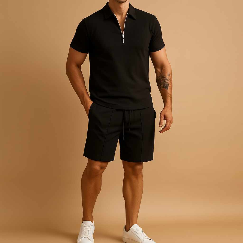 Men's Lightweight Cotton Polo and Shorts Set | Casual Summer Outfit for Outdoor Activities