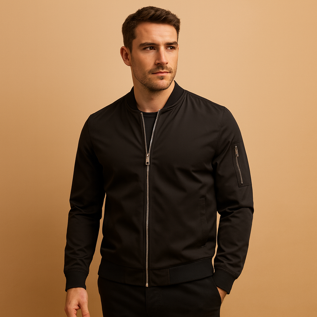 Men's Lightweight Zip Bomber Jacket | Casual Outerwear for Everyday Use | Classic Design