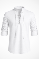 Men's Linen Long Sleeve Casual Shirt - Lace Up Design for Everyday Wear