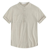 Men's Linen Short Sleeve Summer Shirt - Casual Lightweight Summer Wear