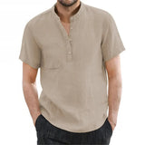 Men's Linen Short Sleeve Summer Shirt - Casual Lightweight Summer Wear