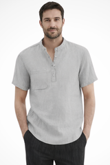 Men's Linen Short Sleeve Summer Shirt - Casual Lightweight Summer Wear