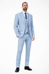 Men's Linen Three-Piece Wedding Suit Set - Blazer, Trousers, Waistcoat