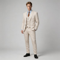 Men's Linen Three-Piece Suit Set - Blazer, Trousers, Waistcoat for Weddings