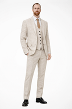 Men's Linen Three-Piece Wedding Suit Set - Blazer, Trousers, Waistcoat