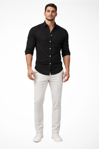 Men's Loose Fit Cotton Long Sleeve Lapel Shirt for Casual Summer Wear