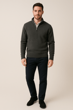 Men's Quarter-Zip High Collar Ribbed Knit Sweater for Casual Wear