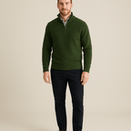 Men's Quarter-Zip High Collar Ribbed Knit Sweater for Casual Wear