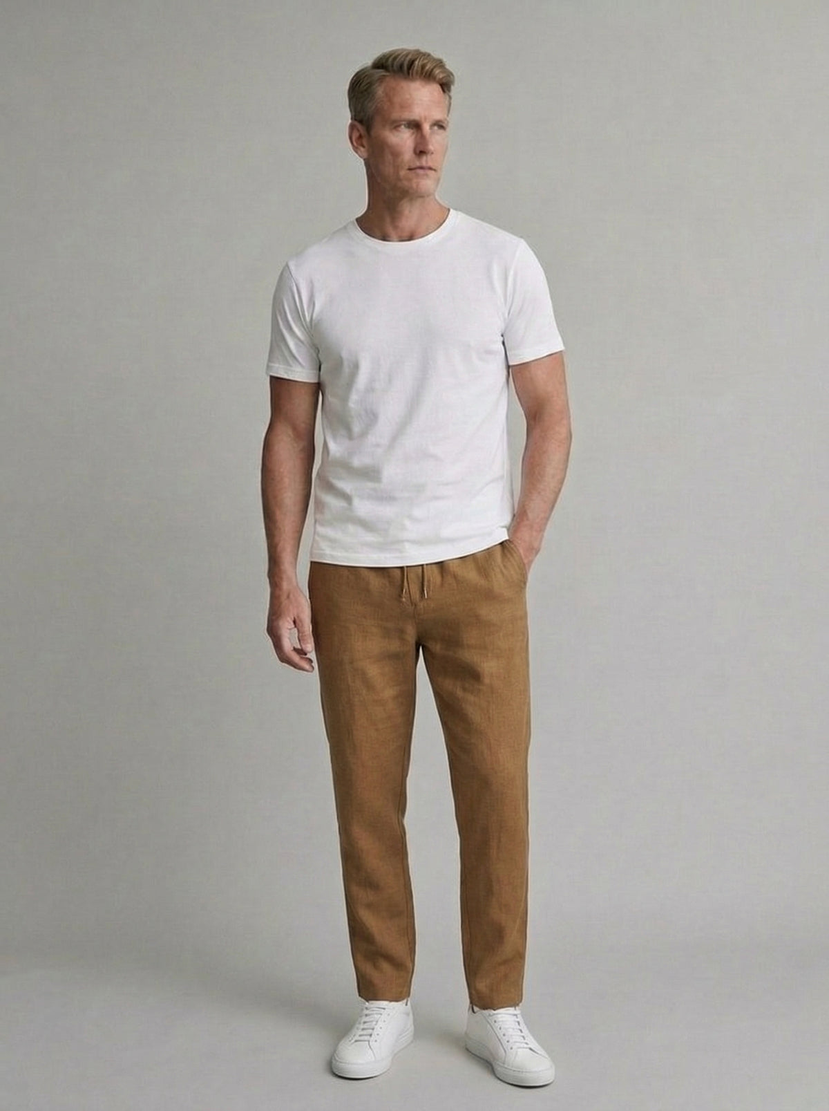 Men's Relaxed Fit Cotton Linen Trousers for Casual Wear