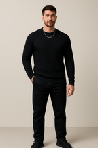 Men's Ribbed Knit Crewneck Sweater - Slim Fit Casual Knitwear for Everyday Wear