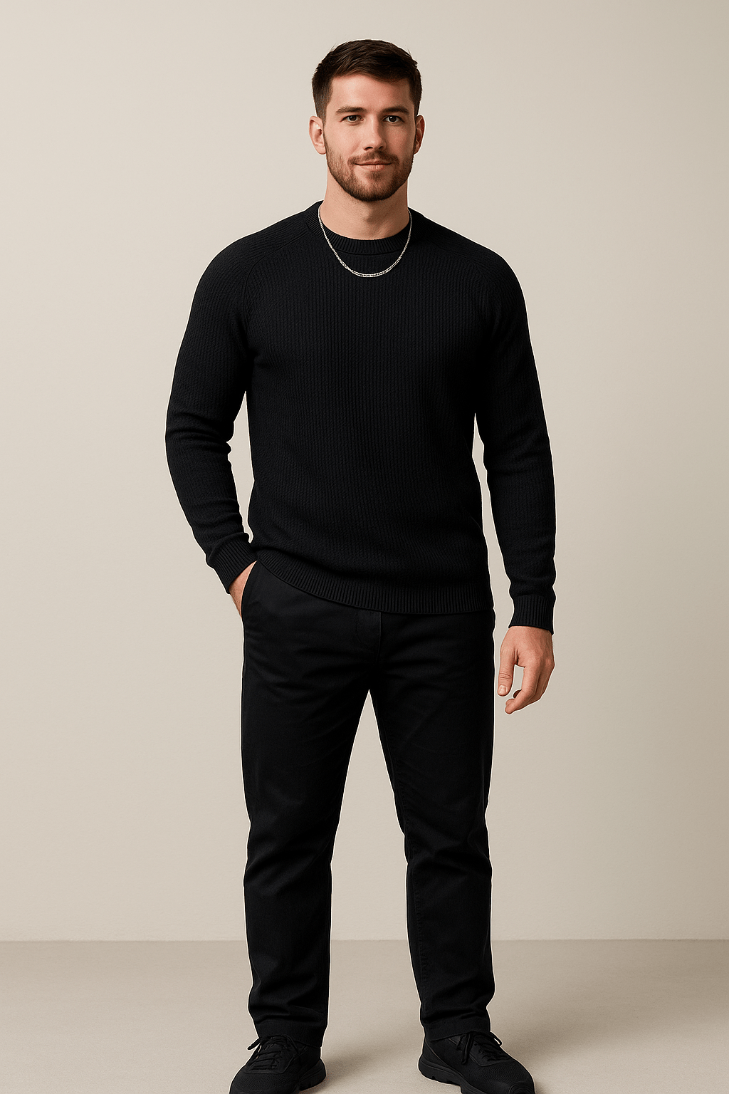 Men's Ribbed Knit Crewneck Sweater - Slim Fit Casual Knitwear for Everyday Wear