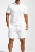 Men's Short Sleeve Polo Shirt and Drawstring Shorts Summer Outfit Set
