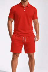 Men's Short Sleeve Polo Shirt and Drawstring Shorts Summer Outfit Set