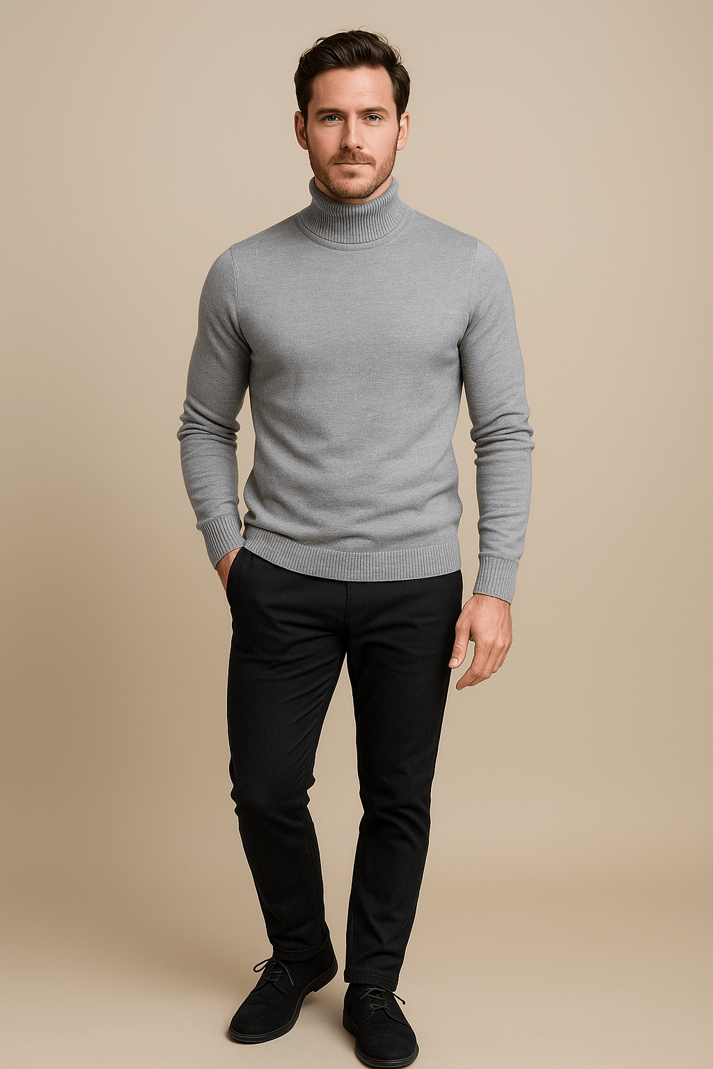 Men's Slim Fit Turtleneck Sweater - Classic Knit Pullover for Casual and Formal Wear - Comfortable and Versatile Knitwear
