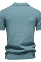 Men's Textured Knit Short Sleeve Polo Shirt - Casual Wear, Comfortable Fit
