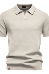 Men's Textured Knit Short Sleeve Polo Shirt - Casual Wear, Comfortable Fit