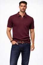 Men's Textured Knit Short Sleeve Polo Shirt - Casual Wear, Comfortable Fit