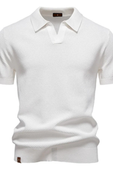 Men's Textured Knit Short Sleeve Polo Shirt - Casual Wear, Comfortable Fit