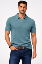 Men's Textured Knit Short Sleeve Polo Shirt - Casual Wear, Comfortable Fit