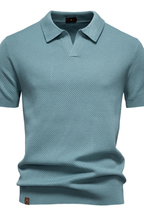 Men's Textured Knit Short Sleeve Polo Shirt - Casual Wear, Comfortable Fit