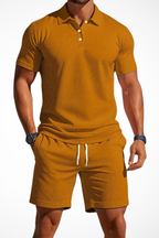 Men's Textured Polo and Shorts Summer Set - Casual Cotton Outfit for Warm Weather