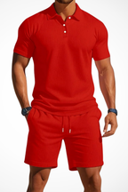 Men's Textured Polo and Shorts Summer Set - Casual Cotton Outfit for Warm Weather