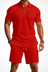 Men's Textured Polo and Shorts Summer Set - Casual Cotton Outfit for Warm Weather