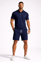 Men's Textured Polo and Shorts Summer Set - Casual Cotton Outfit for Warm Weather