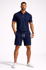 Men's Textured Polo and Shorts Summer Set - Casual Cotton Outfit for Warm Weather