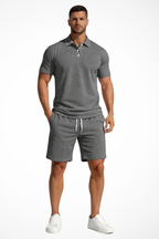 Men's Textured Polo and Shorts Summer Set - Casual Cotton Outfit for Warm Weather