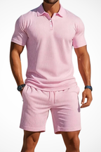 Men's Textured Polo and Shorts Summer Set - Casual Cotton Outfit for Warm Weather