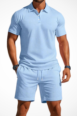 Men's Textured Polo and Shorts Summer Set - Casual Cotton Outfit for Warm Weather