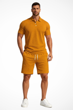 Men's Textured Polo and Shorts Summer Set - Casual Cotton Outfit for Warm Weather