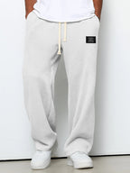 Men's Waffle-Textured Full-Length Pants with Drawstring, Side Pockets, and Wide Legs for Casual Wear