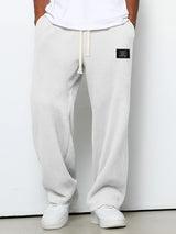 Men's Waffle-Textured Full-Length Pants with Drawstring, Side Pockets, and Wide Legs for Casual Wear
