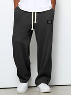 Men's Waffle-Textured Full-Length Pants with Drawstring, Side Pockets, and Wide Legs for Casual Wear