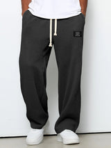 Men's Waffle-Textured Full-Length Pants with Drawstring, Side Pockets, and Wide Legs for Casual Wear