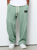 Men's Waffle-Textured Full-Length Pants with Drawstring, Side Pockets, and Wide Legs for Casual Wear