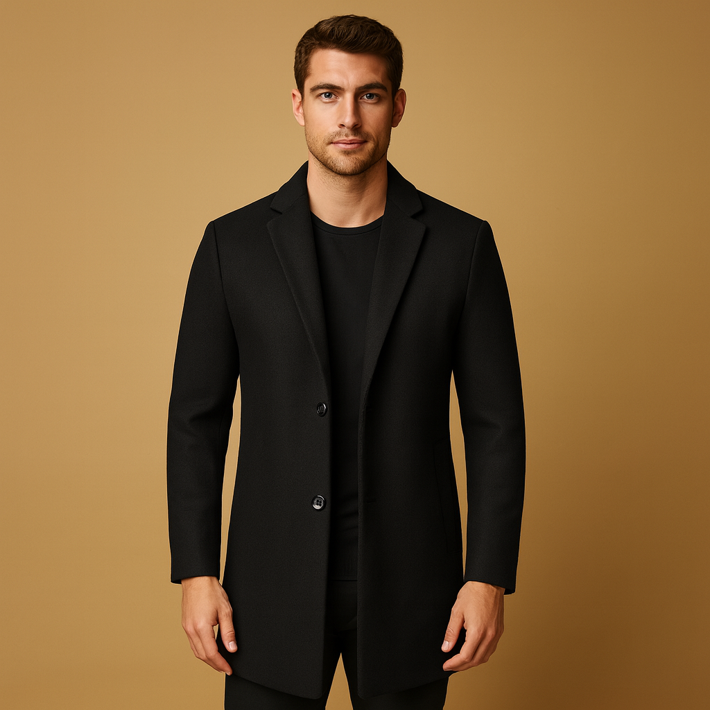 Men's Wool Blend Long Winter Coat - Classic Formal Design for Business and Special Occasions