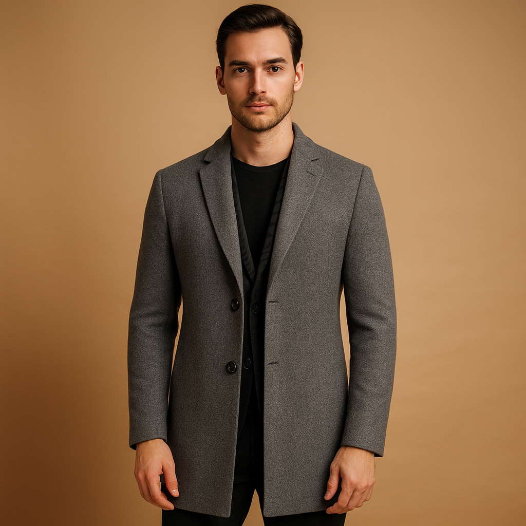 Men's Wool Blend Long Winter Coat - Classic Formal Design for Business and Special Occasions